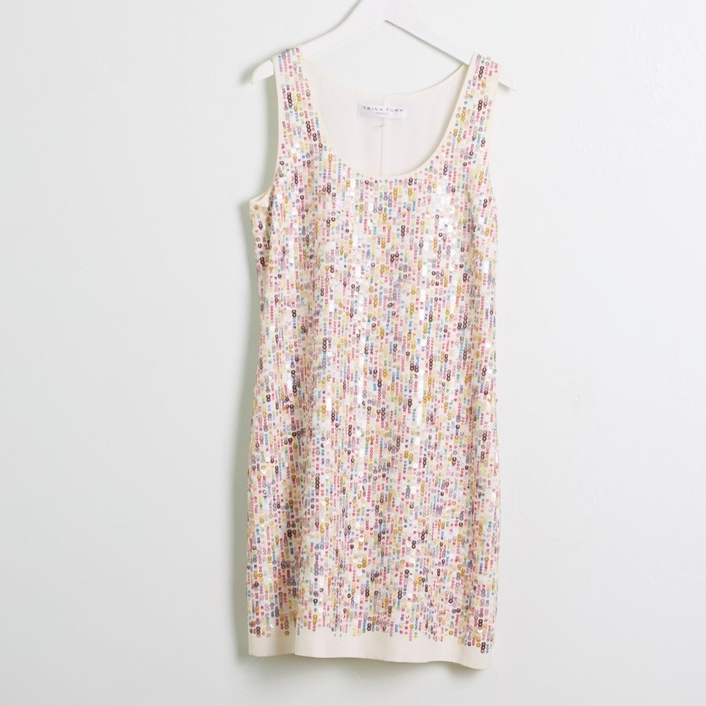 Trina Turk Silk Rainbow Sequin Stealth dress